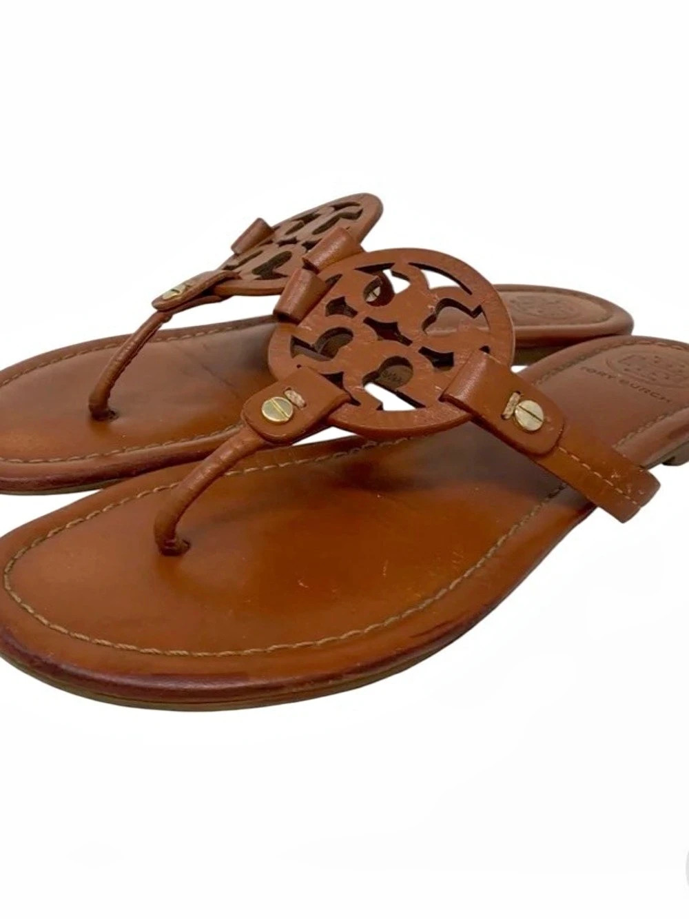 Tory Burch Miller Leather Thong Sandal Cutout Brown size 8